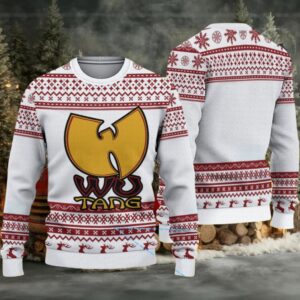 White and Red Reindeer Knit “Wu Tang Clan Yellow Logo” Ugly Christmas Sweater