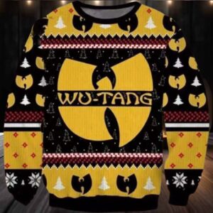 Wu Tang Clan Logo Print Ugly Christmas Sweater Black Yellow Color