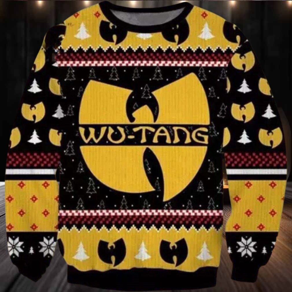 Wu Tang Clan Logo Print Ugly Christmas Sweater Black Yellow Color Wu Tang Clan Logo Print Ugly Christmas Sweater Black Yellow Color