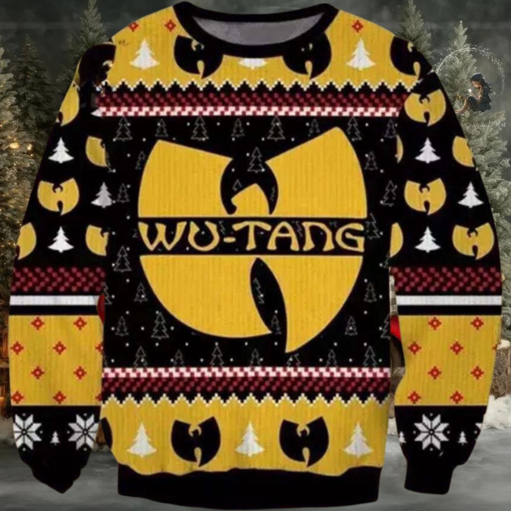 Wu Tang Clan Logo Print Ugly Christmas Sweater Black Yellow Color Wu Tang Clan Logo Print Ugly Christmas Sweater Black Yellow Color