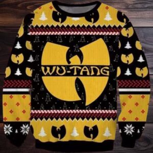 Wu Tang Clan Logo Print Ugly Christmas Sweater Black Yellow Color