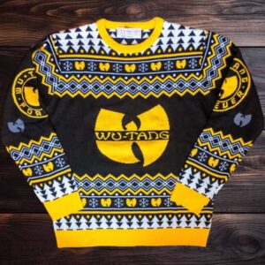 Wu Tang Clan Logo Snowflakes Yellow Black White Ugly Christmas Sweater
