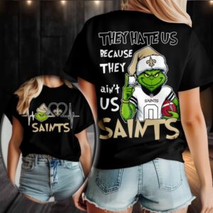 New Orleans Saints Grinch Santa They Hate Us Because They Ain’t Us Merry Christmas Shirt