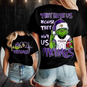 Minnesota Vikings Grinch Santa They Hate Us Because They Ain’t Us Merry Christmas Shirt