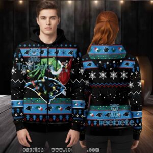 Carolina Panthers Grinch Hand 3D Ugly Hoodie Zip Up