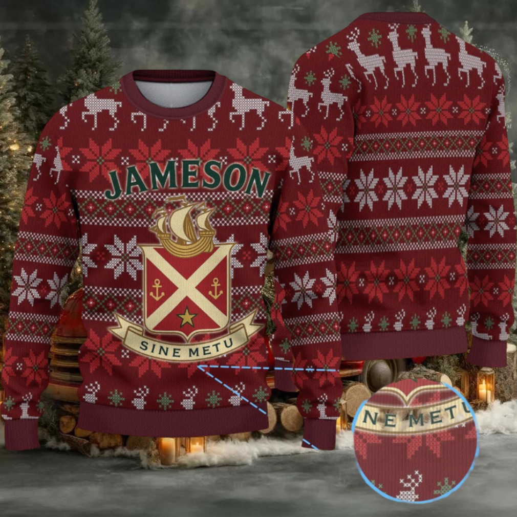 Maroon Jameson Whiskey Crest & Reindeer Christmas Ugly Sweater Maroon Jameson Whiskey Crest & Reindeer Christmas Ugly Sweater