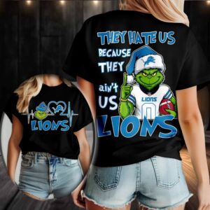 Detroit Lions Grinch Santa They Hate Us Because They Ain’t Us Merry Christmas Shirt