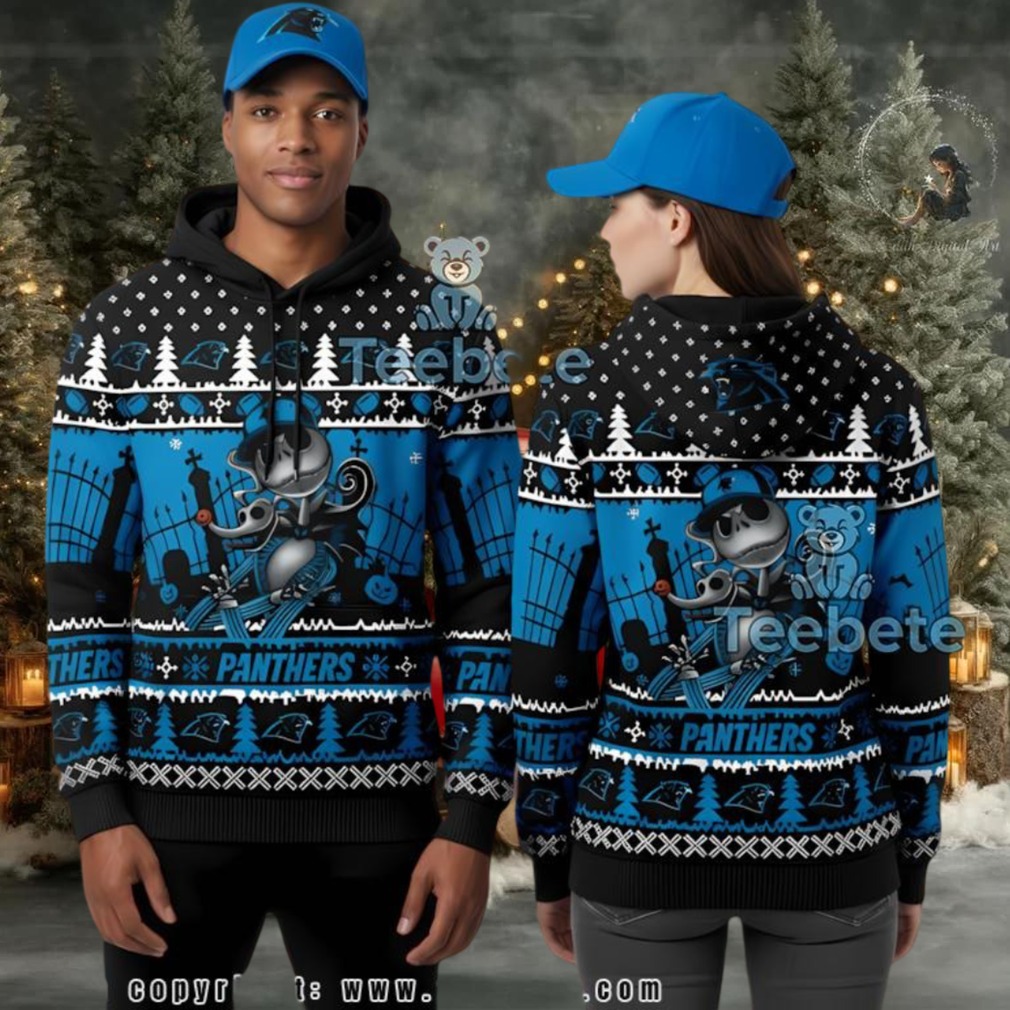 Carolina Panthers Jack Skellington 3D Ugly Hoodie Zipper Carolina Panthers Jack Skellington 3D Ugly Hoodie Zipper