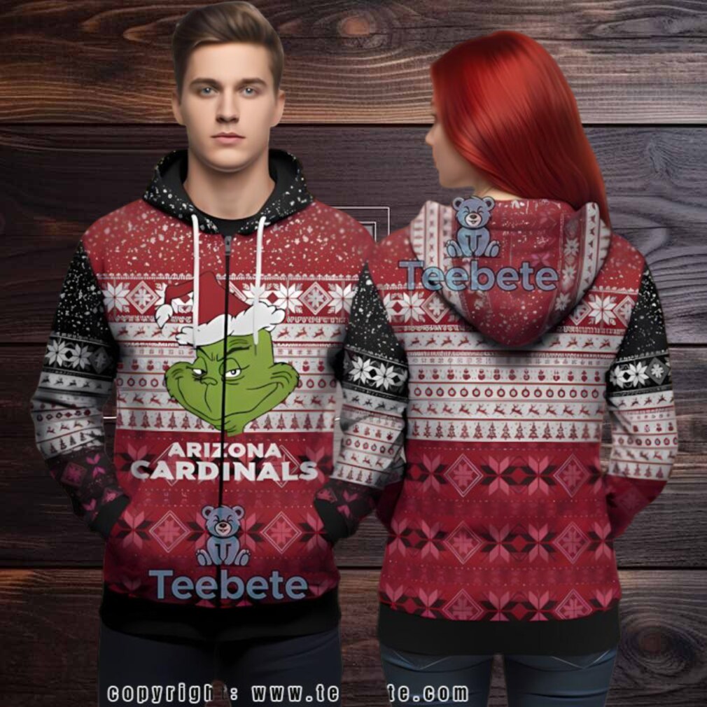 Arizona Cardinals Grinch Face Red Ugly 3D Hoodie Zipper Arizona Cardinals Grinch Face Red Ugly 3D Hoodie Zipper