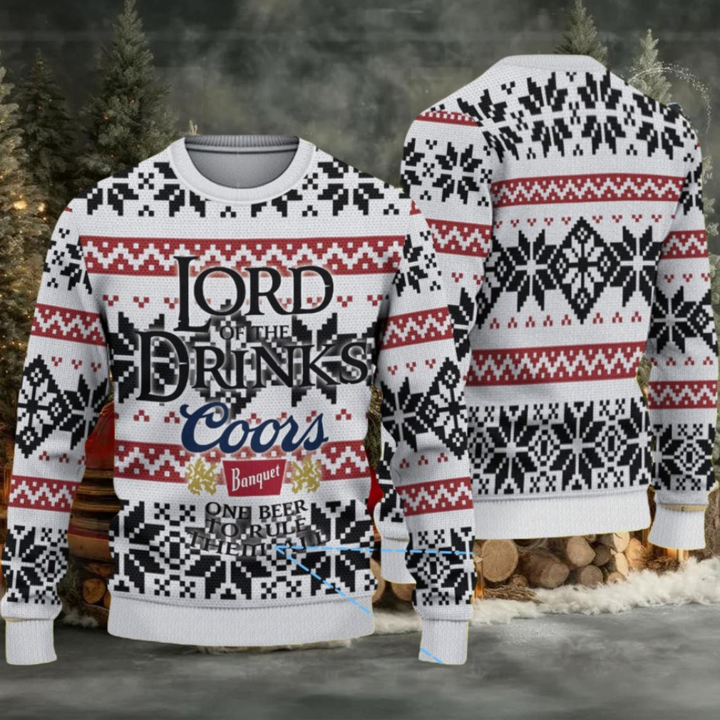 White Coors Banquet “Lord of the Drinks” Snowflake Pattern Ugly Sweater White Coors Banquet “Lord of the Drinks” Snowflake Pattern Ugly Sweater