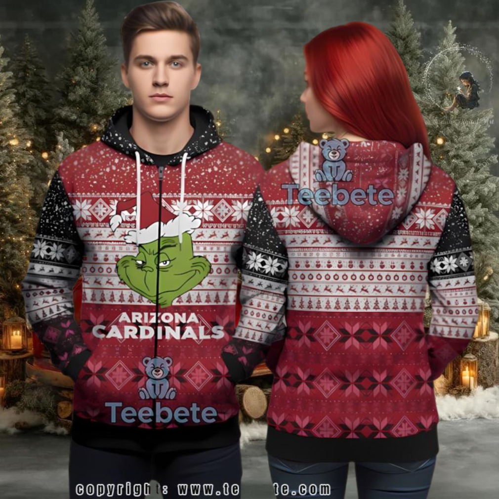 Arizona Cardinals Grinch Face Red Ugly 3D Hoodie Zipper Arizona Cardinals Grinch Face Red Ugly 3D Hoodie Zipper