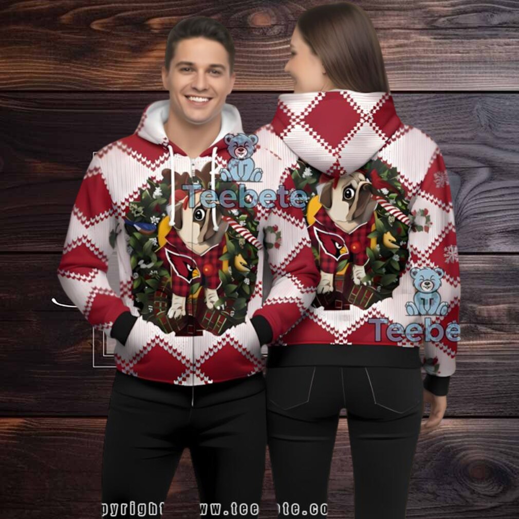 Arizona Cardinals Pug Dog Xmas Ugly 3D Zip Up Hoodie Arizona Cardinals Pug Dog Xmas Ugly 3D Zip Up Hoodie