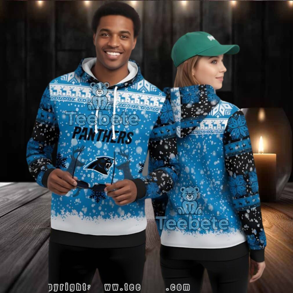 Carolina Panthers Reindeer Snowflakes 3D Ugly Hoodie Men Carolina Panthers Reindeer Snowflakes 3D Ugly Hoodie Men