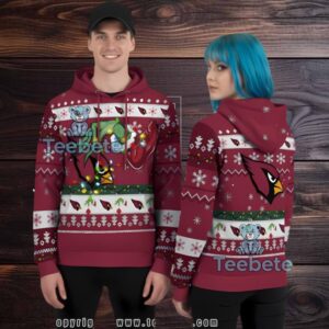 Arizona Cardinals Grinch Hand Logo Light Ugly 3D Hoodie Zipper
