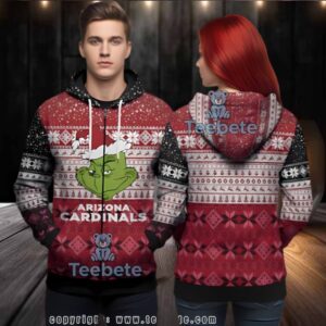 Arizona Cardinals Grinch Face Red Ugly 3D Hoodie Zipper