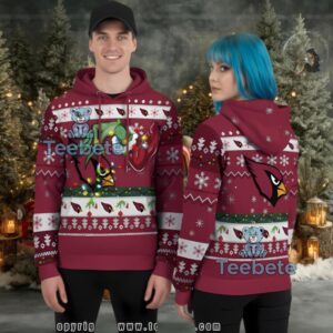 Arizona Cardinals Grinch Hand Logo Light Ugly 3D Hoodie Zipper