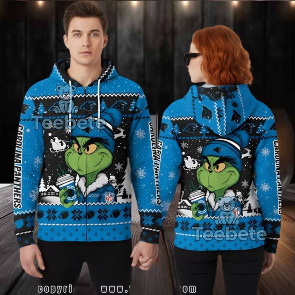 Carolina Panthers Grinch Coffee 3D Ugly Hoodie Youth Carolina Panthers Grinch Coffee 3D Ugly Hoodie Youth