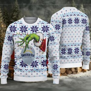 White Blue Twisted Tea Grinch Hand Snowflake Pattern Ugly Sweater
