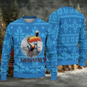 Sky Blue Snowflake Fair Isle Guinness Toucan Ugly Christmas Sweater Sky Blue Snowflake Fair Isle Guinness Toucan Ugly Christmas Sweater