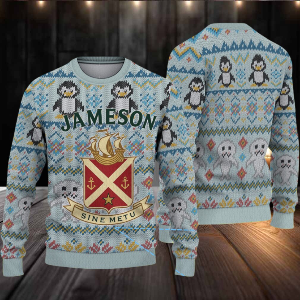 Light Blue Jameson Whiskey Penguin Seal Christmas Ugly Sweater Light Blue Jameson Whiskey Penguin Seal Christmas Ugly Sweater