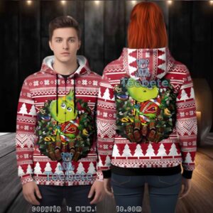 Arizona Cardinals Grinch Hug Christmas Wreath Ugly 3D Zip Up Hoodie