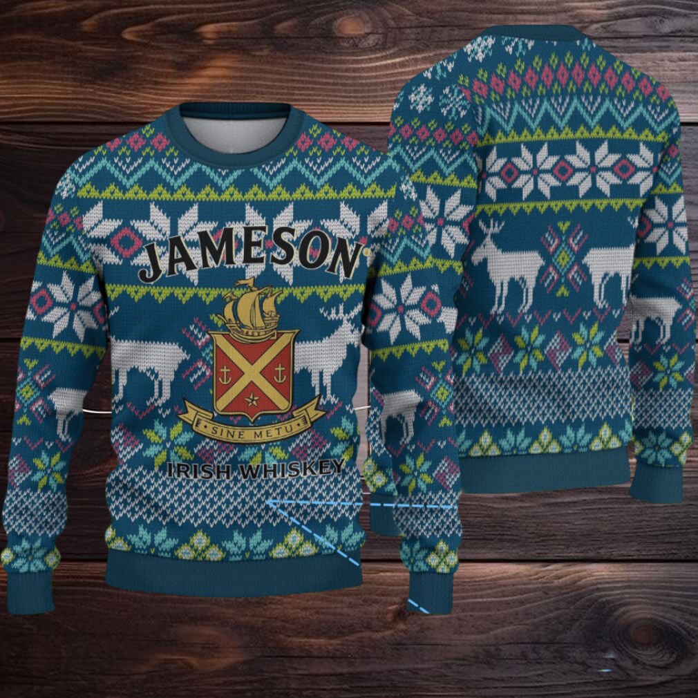 Teal Jameson Irish Whiskey Stag & Crest Pattern Christmas Ugly Sweater Teal Jameson Irish Whiskey Stag & Crest Pattern Christmas Ugly Sweater