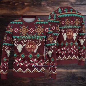 Maroon Jameson Whiskey Stag Fair Isle Christmas Ugly Sweater