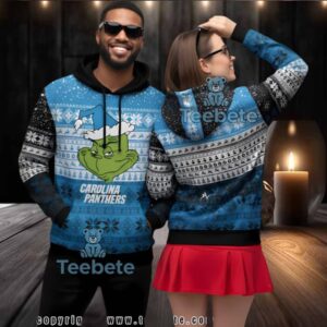 Carolina Panthers Grinch Face 3D Ugly Hoodie Print