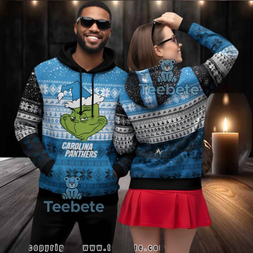Carolina Panthers Grinch Face 3D Ugly Hoodie Print Carolina Panthers Grinch Face 3D Ugly Hoodie Print