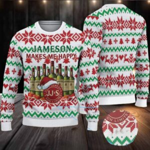 White Jameson Makes Me Happy Bottles Christmas Ugly Sweater