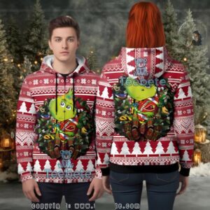 Arizona Cardinals Grinch Hug Christmas Wreath Ugly 3D Zip Up Hoodie