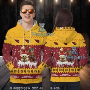 Arizona Cardinals Grogu And Groot Ugly 3D Zip Up Hoodie