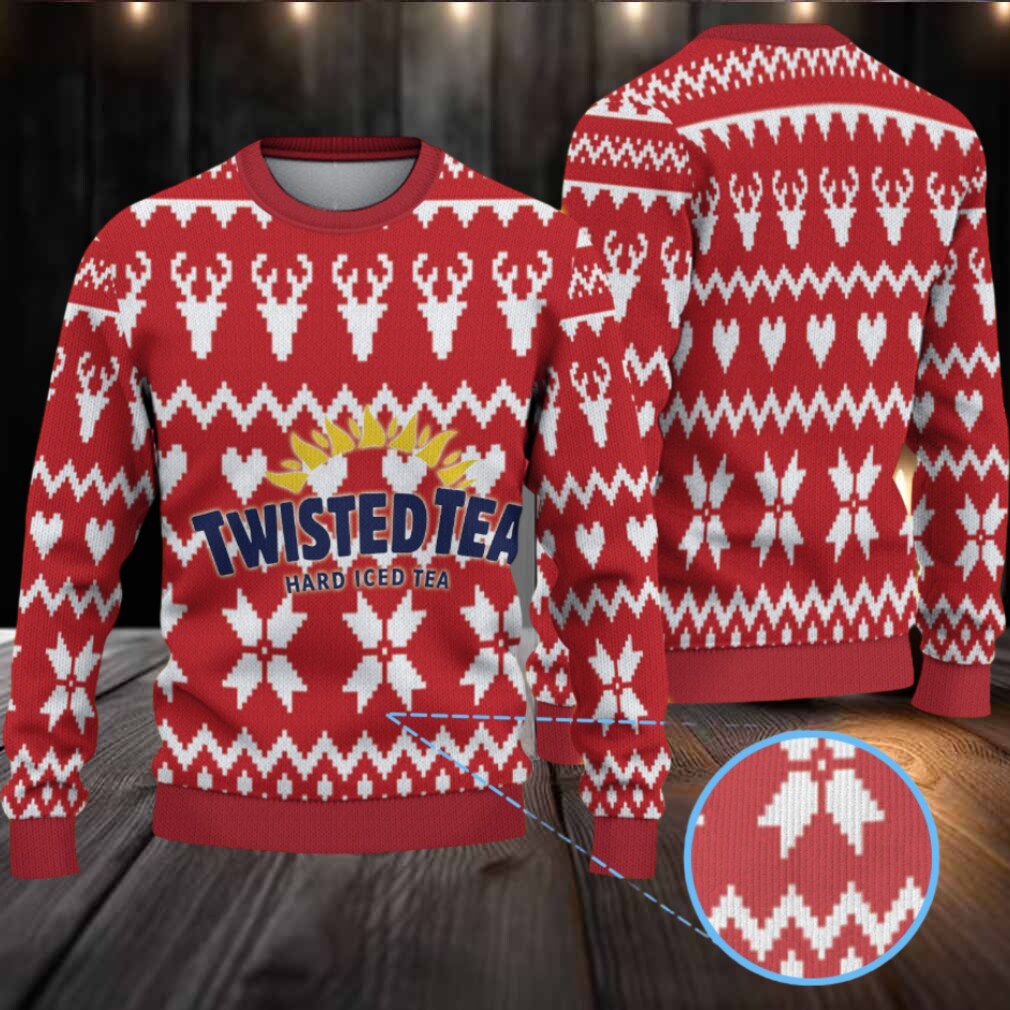 Red Twisted Tea Reindeer and Heart Pattern Ugly Sweater Red Twisted Tea Reindeer and Heart Pattern Ugly Sweater