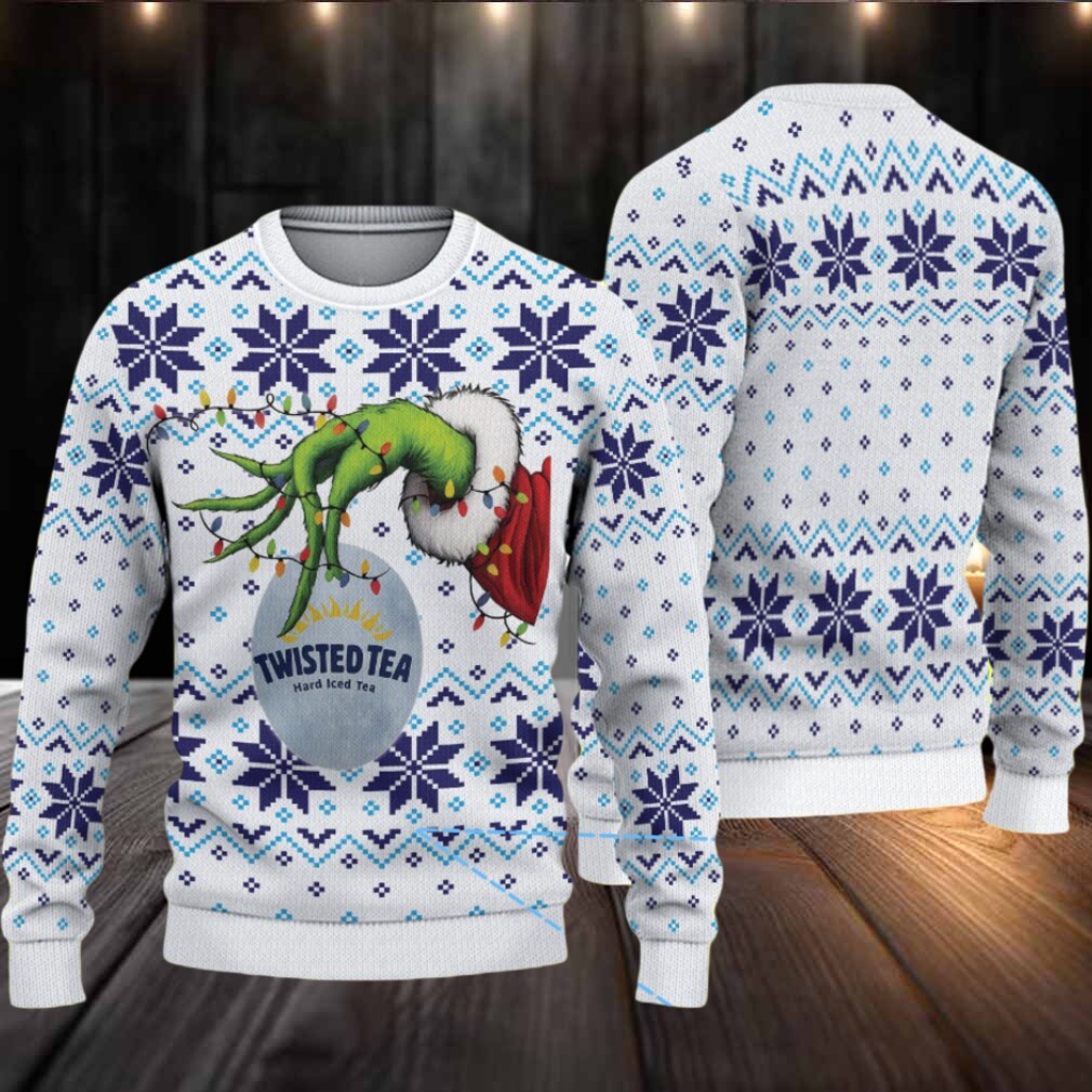 White Blue Twisted Tea Grinch Hand Snowflake Pattern Ugly Sweater White Blue Twisted Tea Grinch Hand Snowflake Pattern Ugly Sweater