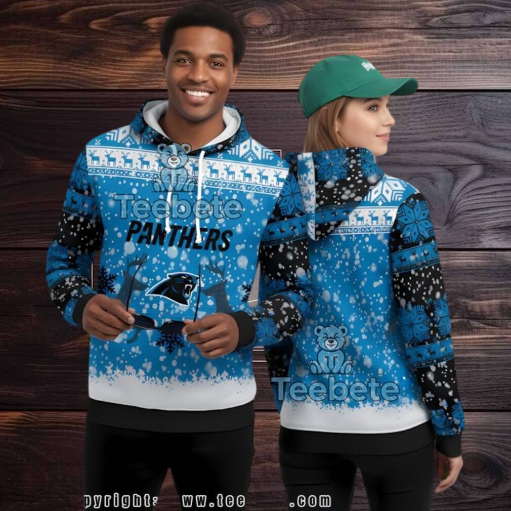 Carolina Panthers Reindeer Snowflakes 3D Ugly Hoodie Men Carolina Panthers Reindeer Snowflakes 3D Ugly Hoodie Men