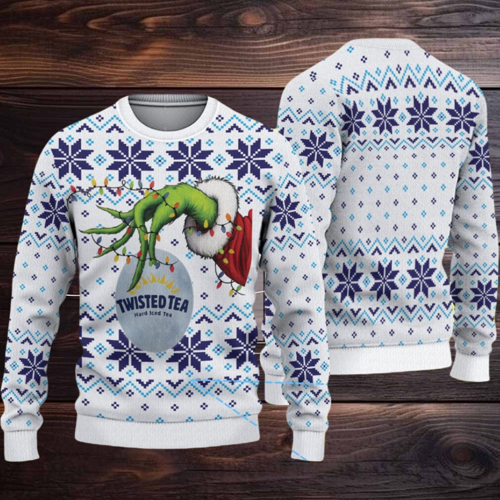 White Blue Twisted Tea Grinch Hand Snowflake Pattern Ugly Sweater White Blue Twisted Tea Grinch Hand Snowflake Pattern Ugly Sweater