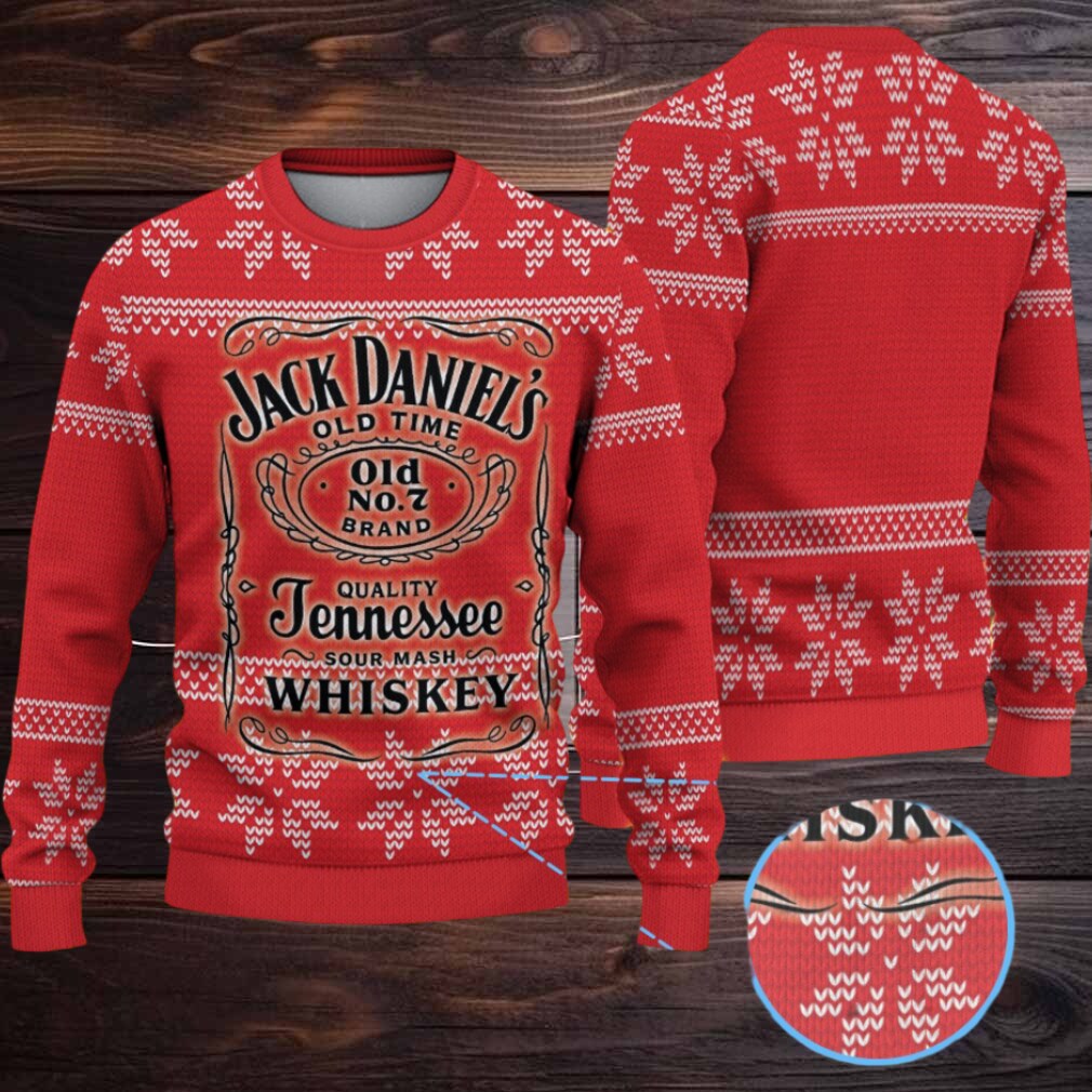 Red Fair Isle Snowflake Ugly Christmas Sweater Jack Daniel’s Old No. 7 Tennessee Whiskey Label Red Fair Isle Snowflake Ugly Christmas Sweater Jack Daniel’s Old No. 7 Tennessee Whiskey Label