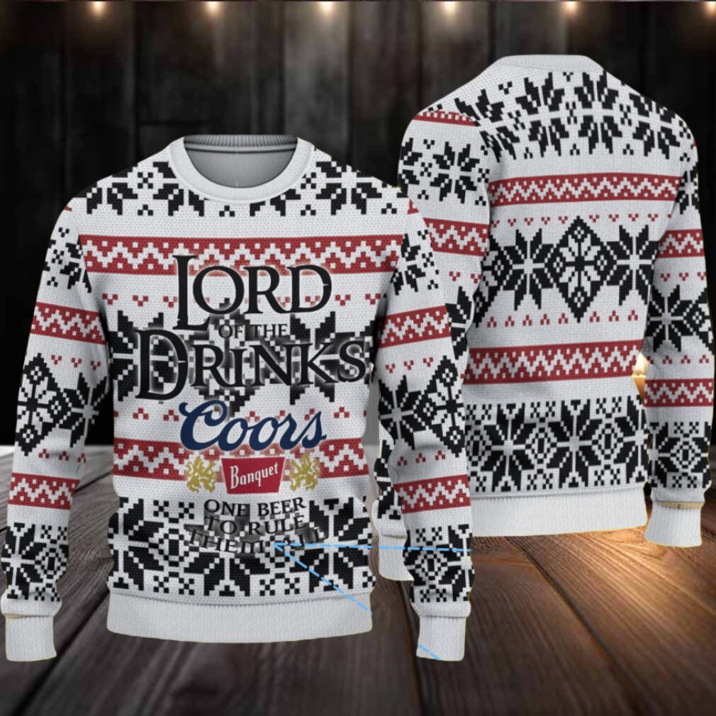 White Coors Banquet “Lord of the Drinks” Snowflake Pattern Ugly Sweater White Coors Banquet “Lord of the Drinks” Snowflake Pattern Ugly Sweater
