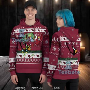 Arizona Cardinals Grinch Hand Logo Light Ugly 3D Hoodie Zipper