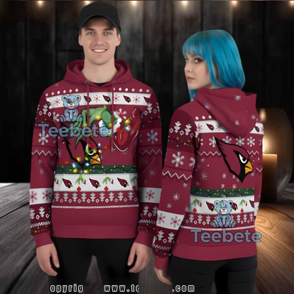 Arizona Cardinals Grinch Hand Logo Light Ugly 3D Hoodie Zipper Arizona Cardinals Grinch Hand Logo Light Ugly 3D Hoodie Zipper