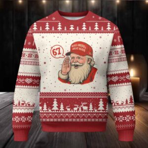 67 Six Seven Xmas Ugly Christmas Sweater Santa MAGA Hat Xmas
