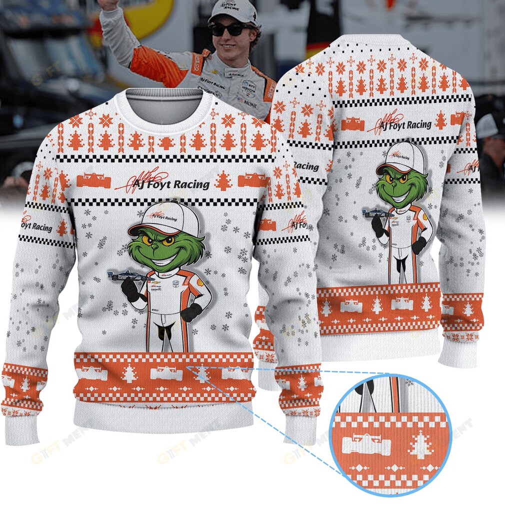 A J Foyt Enterprises David Malukas IndyCar × Grinch Ugly Christmas Sweater A J Foyt Enterprises David Malukas IndyCar × Grinch Ugly Christmas Sweater
