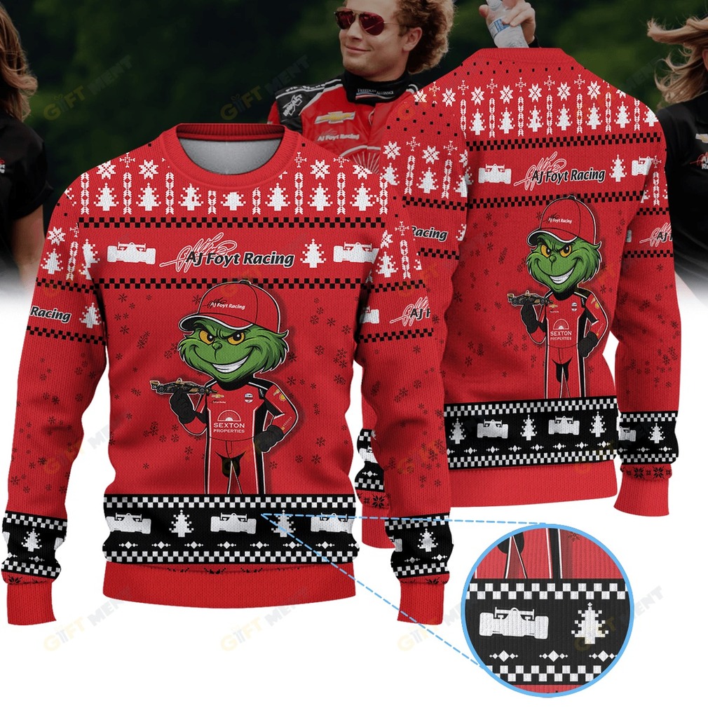 A J Foyt Enterprises Santino Ferrucci IndyCar × Grinch Ugly Christmas Sweater A J Foyt Enterprises Santino Ferrucci IndyCar × Grinch Ugly Christmas Sweater
