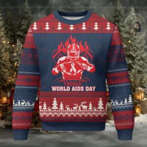 AIDS Awareness Ugly Christmas Sweater Ribbon HIV Tackle Football Gift AIDS Awareness Ugly Christmas Sweater Ribbon HIV Tackle Football Gift