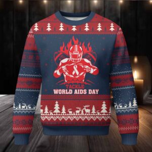 AIDS Awareness Ugly Christmas Sweater Ribbon HIV Tackle Football Gift