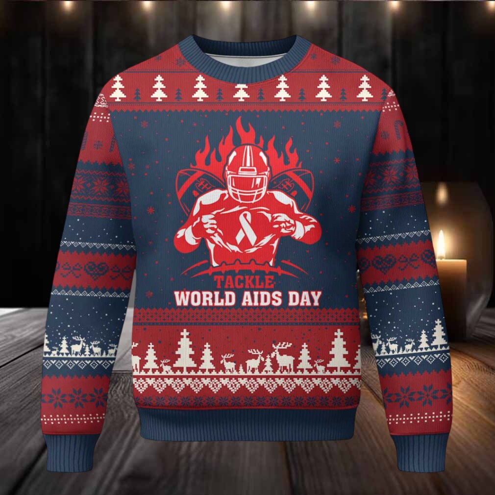 AIDS Awareness Ugly Christmas Sweater Ribbon HIV Tackle Football Gift AIDS Awareness Ugly Christmas Sweater Ribbon HIV Tackle Football Gift