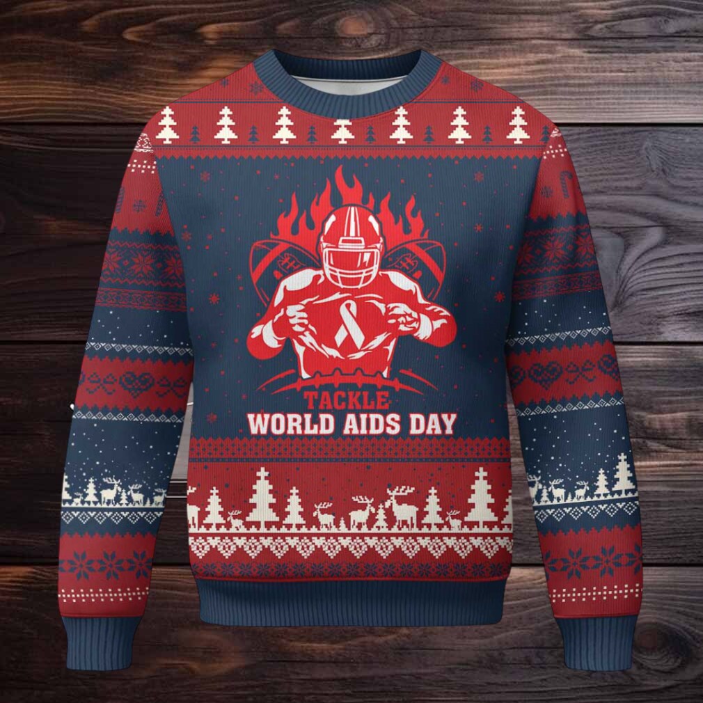 AIDS Awareness Ugly Christmas Sweater Ribbon HIV Tackle Football Gift AIDS Awareness Ugly Christmas Sweater Ribbon HIV Tackle Football Gift