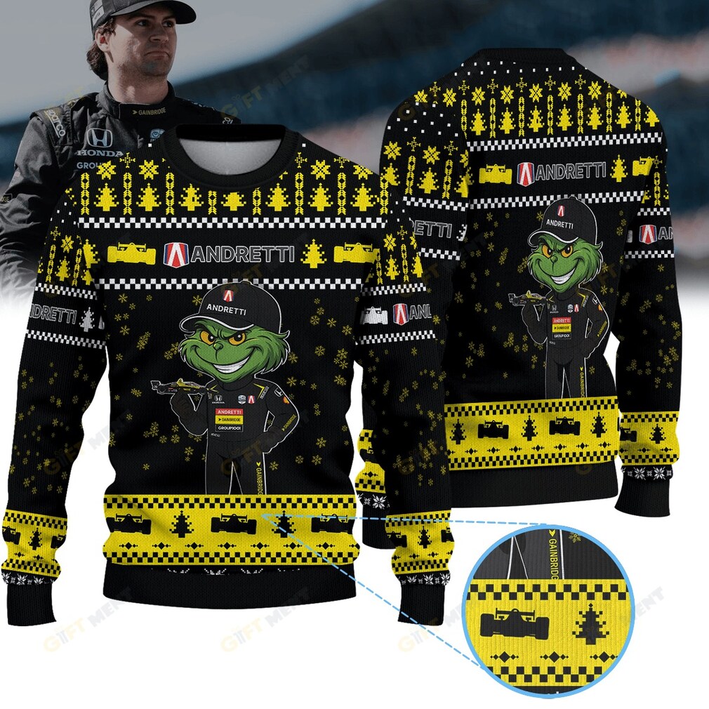Andretti Global Colton Herta IndyCar × Grinch Ugly Christmas Sweater Andretti Global Colton Herta IndyCar × Grinch Ugly Christmas Sweater