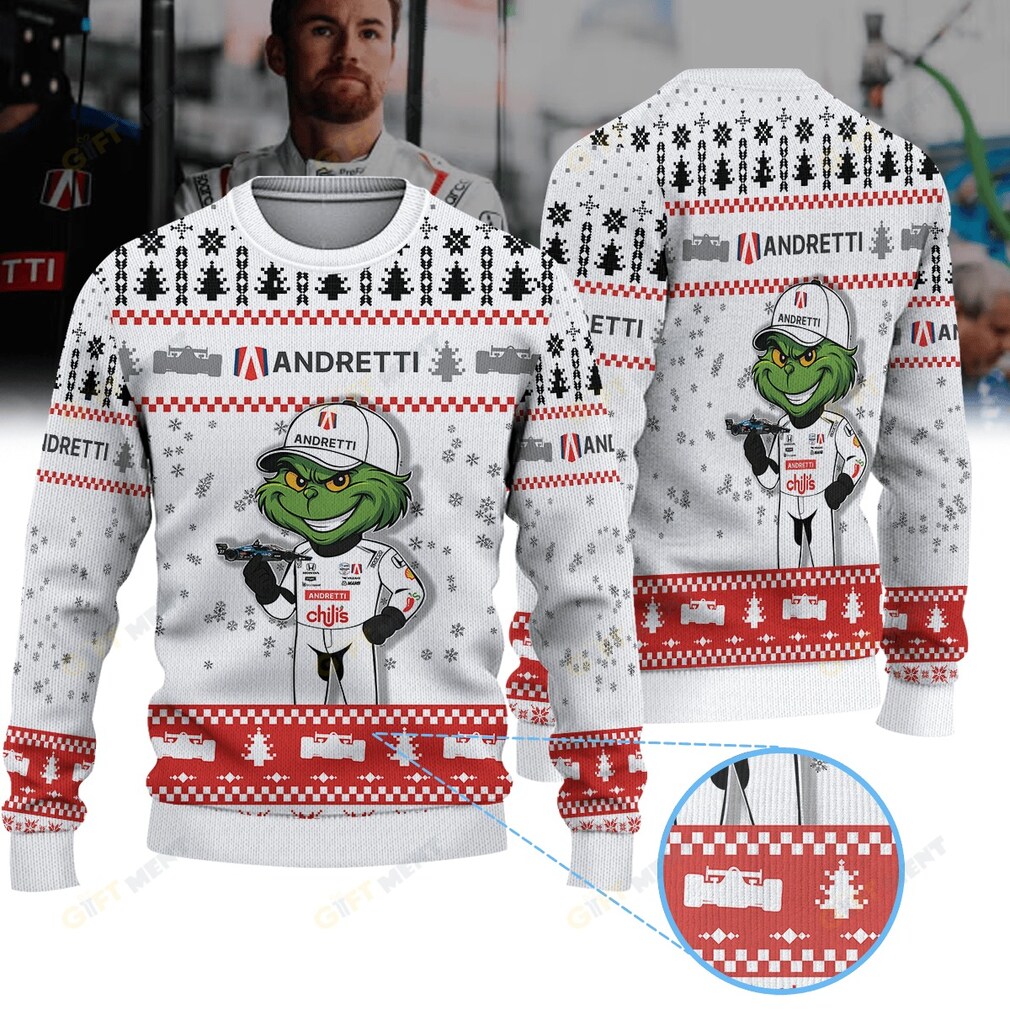 Andretti Global Kyle Kirkwood IndyCar Grinch Ugly Christmas Sweater detail view