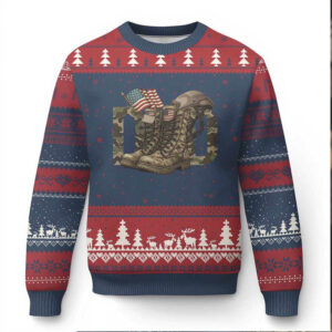 Army Military Dad Combat Boots American Flag Ugly Christmas Sweater